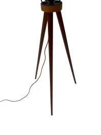 Mid-Century Modern Teak Tripod Floor Lamp with Reupholstered Shade